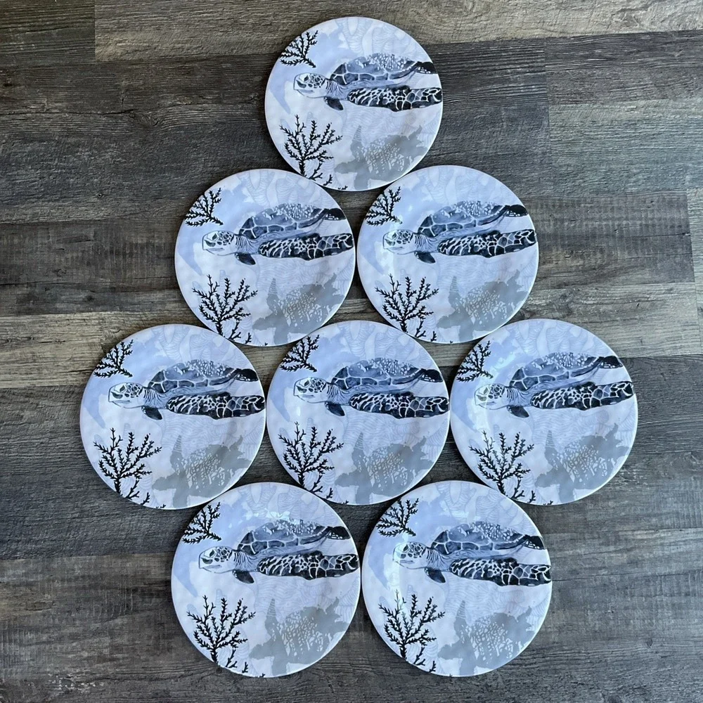 Marine Sea Turtle Melamine Dinner Plate Set 8- 11